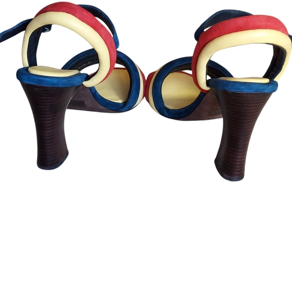 Tory Burch Red and Blue Heels Vibrant Color Block Design - Picture 8 of 16